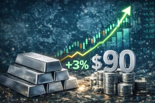 L'argento è salito di oltre il 3%, raggiungendo i 90 dollari